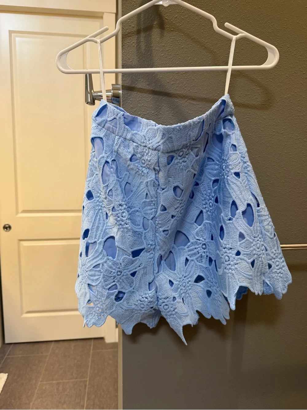 Commense Light Blue Crochet Button-Down Top and Matching Short Set- NWT